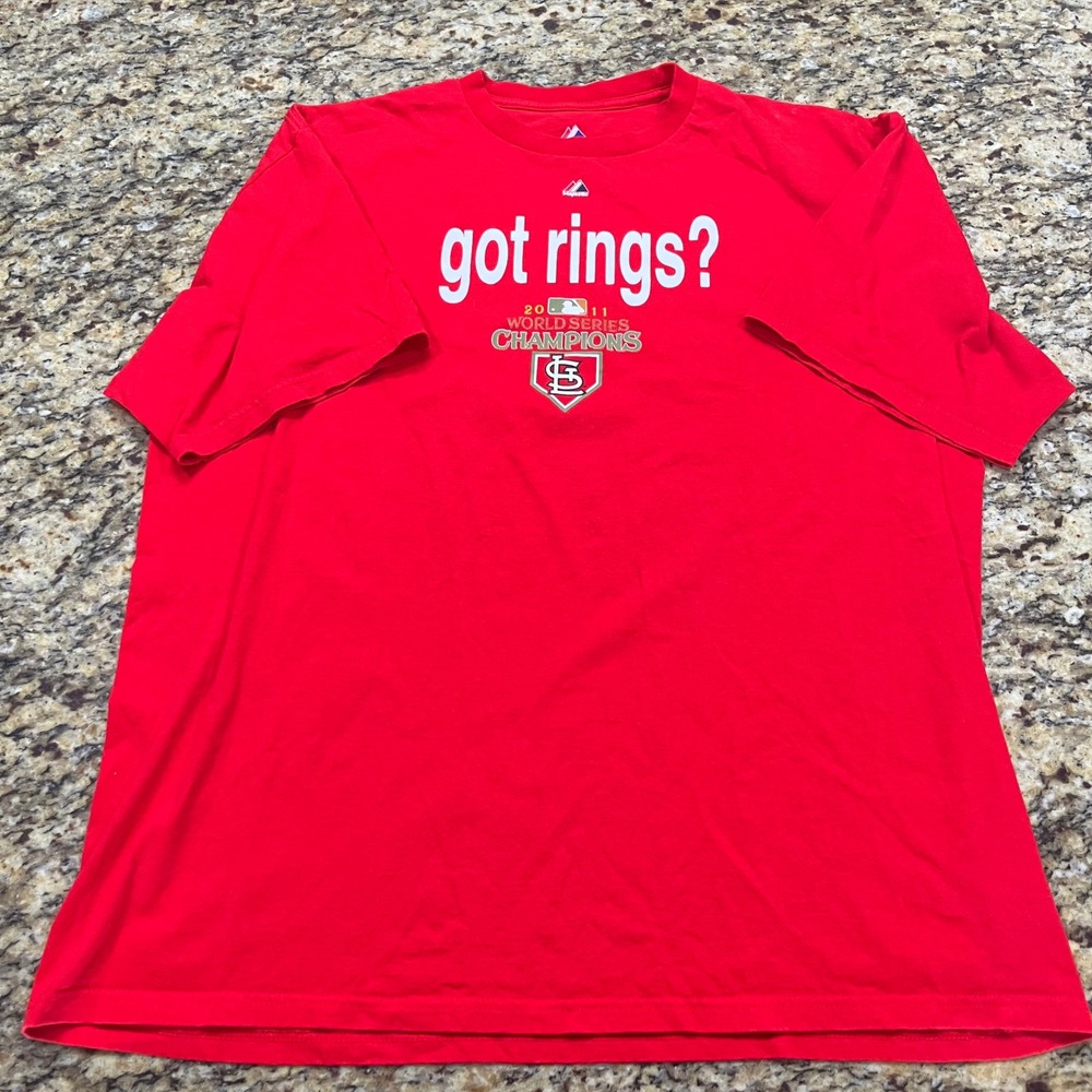Majestic St Louis Cardinals 2011 World Series Champions‎ Got Rings Red Shirt 2XL